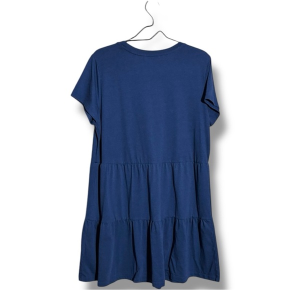 Casual Navy Blue A-Line Tiered Short Sleeve Mini Dress with Crew Neck - Picture 15 of 16